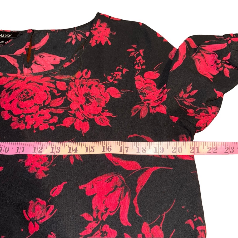 Alyx Women's Black Red Black Floral Crepe Blouse Size XL - Picture 13 of 17